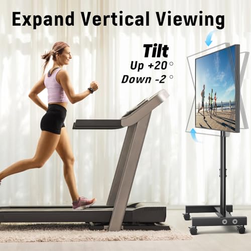 YOMT Mobile TV Cart Rolling TV Stand for 13-50 inch Screens, Tilting and Rotating Mount, Portrait to Landscape, Height Adjustable Portable TV Sta