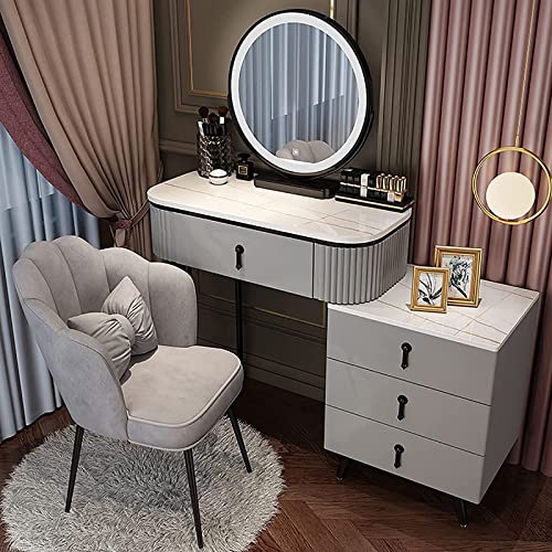 GORKEM Dressing table with LED 3-color lighted mirror Lighted dressing table and sideboard with 3 drawers Ladies and girls dressing table with ot