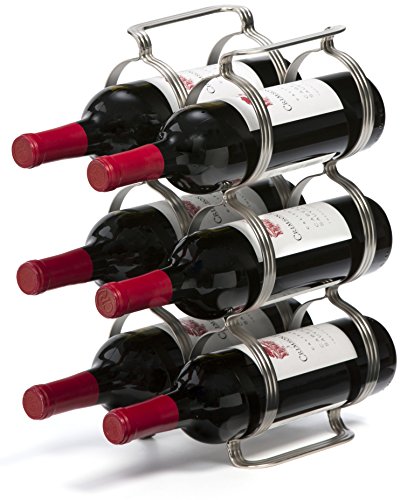 Mango Steam 6 Bottle Counter-top Wine Rack - Storage Organizer for Kitchen Countertops, Pantry, Fridge - (Silver)