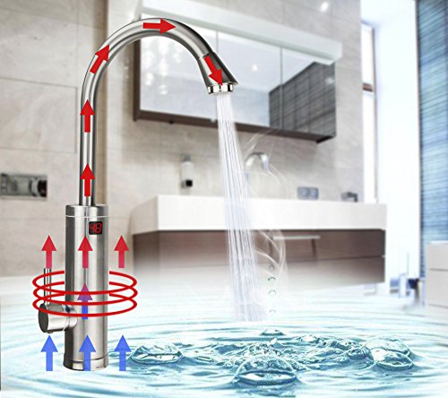 Electric Water Taps,TopSer Pro 220V Tankless Electric Heater Kitchen Taps,360 Degree Rotate Cold and Hot Water Tap with Lcd Display for Kitchen,B