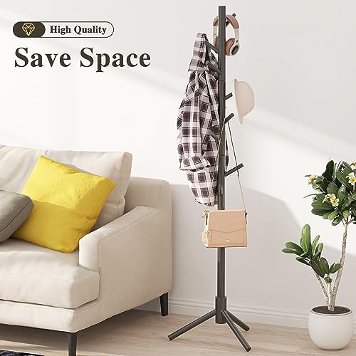 Z&L HOUSE Coat Racks Free Standing, Simple Solid Wooden Coat Tree, 8 Hooks and Adjustable Size Coat Hanger Stand, Used in the Office Bedroom Livi