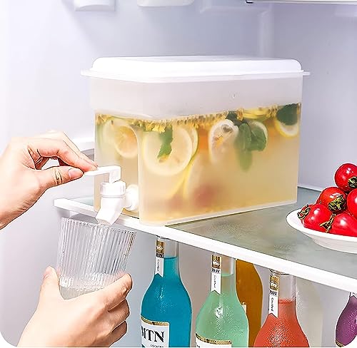 Jucoan 3.5 L /0.9 Gallon Fridge Beverage Drink Dispenser with Leak-Proof Spigot, Square Plastic Water Container Juice Dispenser Jug for Lemonade,