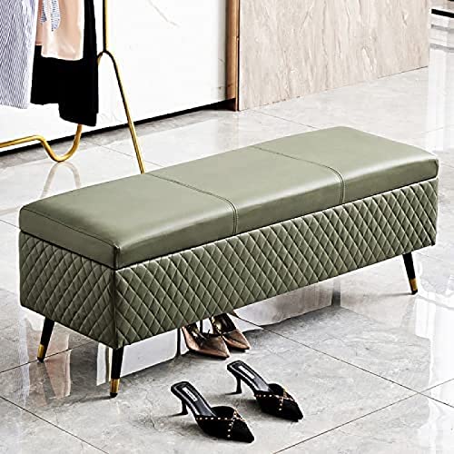 Leather Storage Bench,Premium Storage Bench End Of Bed Upholstered Bench,Modern Bedroom Bench Entryway Bench,Grey,120X40X45Cm(47X16X18Inch)
