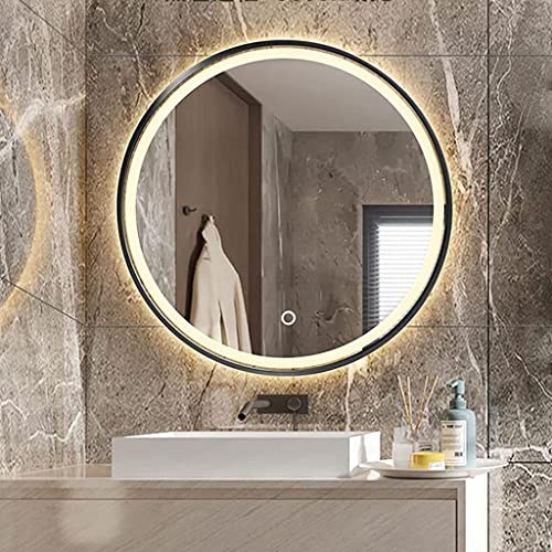 SkiPdr Bathroom mirror With Lights, LED Illuminated Bathroom Vanity Mirror, Metal Framed HD Round Wall Mirror, Size : 60cm 50cm(2 (Golden(white L