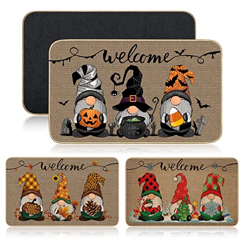 Shihanee 3 Pieces Halloween Welcome Gnome Doormat Thanksgiving Fall Greeting Doormat Autumn Doormat Rugs Christmas Gnome Door Mat Xmas Outdoor Do