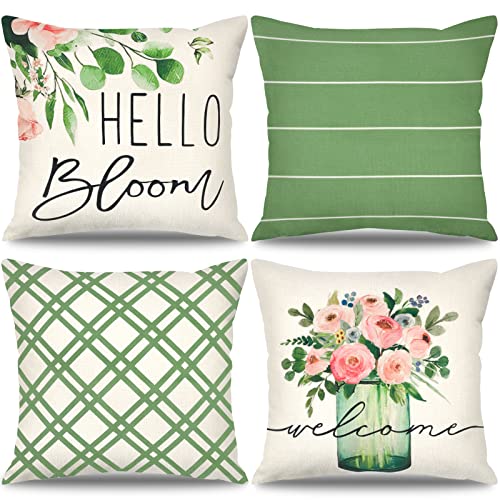 Dremisland Outdoor Waterproof Throw Cushion Covers 18x18 Inch Set of 4 Floral Printed Pillow Covers Boho Farmhouse Outdoor Decorative Pillowcases