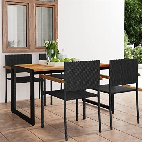 DLOETT 5 Piece Garden Dining Set Outdoor Patio Resin Wickerwork Chairs and Wooden Table
