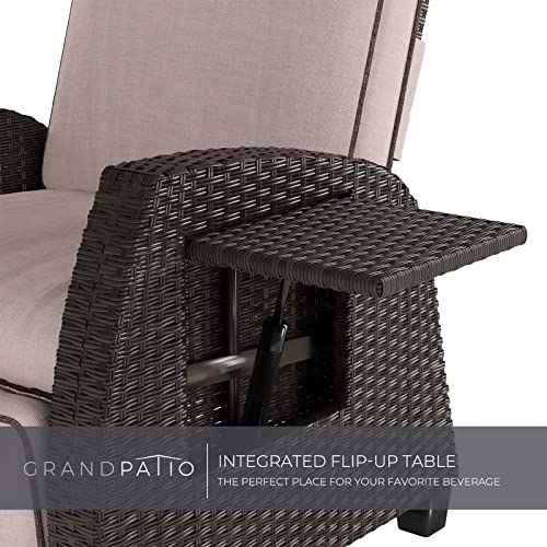 Grand patio Recliner PE Wicker, Adjustable Position Height Armchair with Flip Table and Cushion, Aluminum Frame, Lounge Chair for Indoor, Outdoor