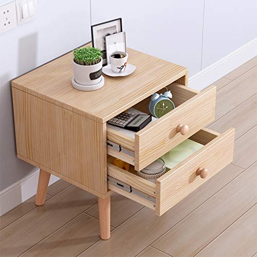 maozi Solid Wood Bedside Table Nordic Sideboard, Bedroom Small Apartment Home Storage Double Drawer Bedside Table