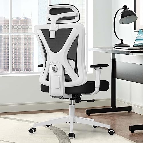 KERDOM Office Desk Chair, Ergonomic Swivel Chair with Adjustable Headrest and Lumbar Support,High Back Mesh Computer Chair with 130° rocking Lock