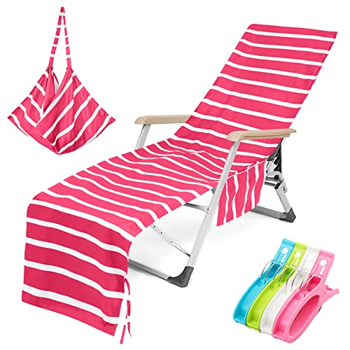 Newthinking Sun Lounger Towels, Beach Sunbed Towels with Pockets, Pool Chair Towel for Loungers, Summer Beach Travel, 30 inch x 84 inch (Blue)