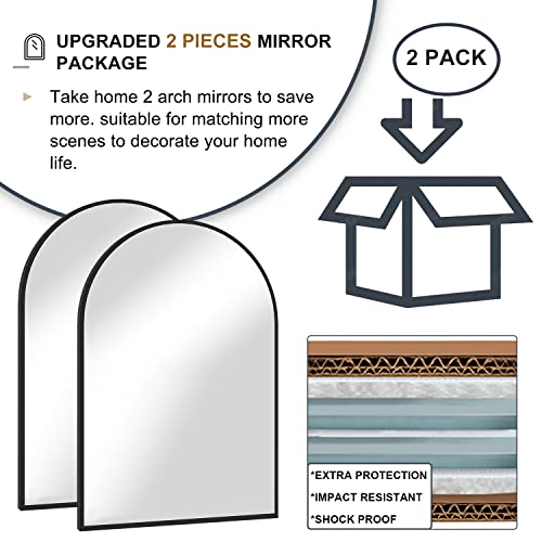 NEUWEABY Wall Mounted Mirror, Arched Wall Mirror for Bathroom, 20"x30" Arch Bathroom Mirror with Metal Frame, 2 Piece Black Vanity Mirror Decor f