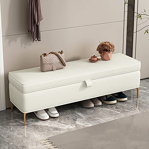 Storage Bench,Faux Leather Storage Bench,Premium End of Bed Bench with Storage,Modern Upholstered Bench Shoe Bench Bedroom Bench-Blue 100x40x45cm