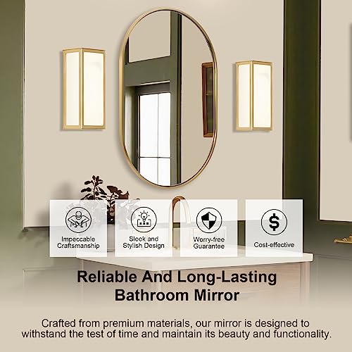 ANDY STAR Gold Mirror, 20x30 Inch Brushed Gold Oval Mirrors for Bathroom, Brass Pill Shaped Mirror, Modern SUS304 Stainless Steel Metal Frame