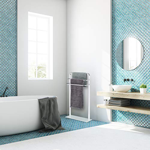 Relaxdays Towel Rack, Chromed Metal Towel Holder, HWD 80x45x20 cm, Clothes Valet, 3 Rails, White/Silver