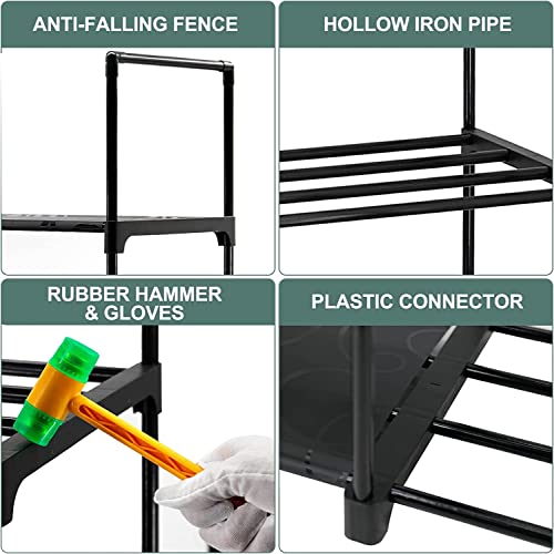 Free-Standing Shoe Rack Organizer, Garage Shoe Storage Organizer with Side Hooks & Pockets, Metal Shoe Rack for Garage, Entryway, Holds 50 Pairs