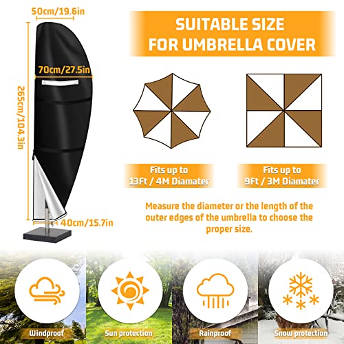 Parasol Cover Waterproof,Parasol Protective Cover with Zip Fit for 2 to 4 M Large Cantilever Parasol Protective Cover (265 x45/70/50CM)