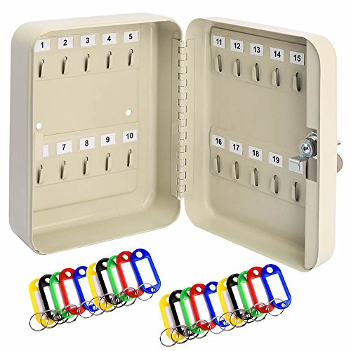 Jazooli Key Cabinet Key Lock Box Wall Mount with 20 Key Holder Organiser Locker Case, Coloured Key Tags & Hooks Wall Mounted Lock Box For Keys St