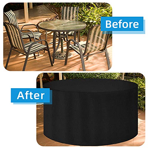 KANOSON Garden Table Cover, Round Garden Furniture Covers, Waterproof, Heavy Duty, Windproof Circular Patio Set Cover, Large Rip Proof 210D Oxfor