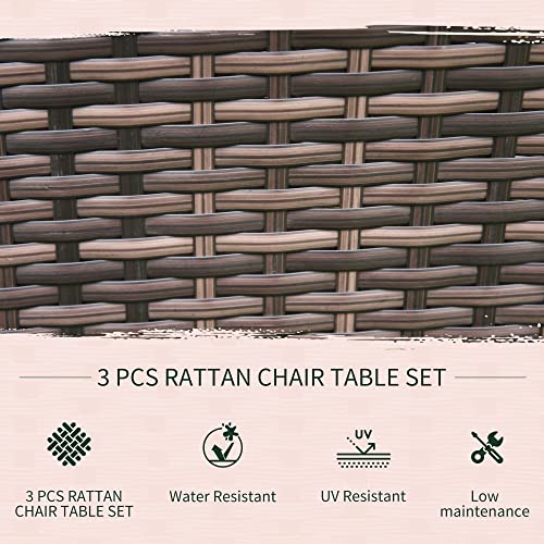 Outsunny Garden Outdoor Rattan Furniture Bistro Set 3 PCs Patio Weave Companion Chair Table Set Conservatory (Brown)