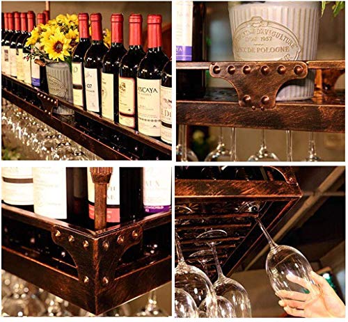 MiroDo Wall Mounted Wine Bottle Rack/Hanging Wine Holder from Ceiling/Wall Wine Rack for Wine Bottles/Floating Wine Shelf and Glass Rack Set Wall