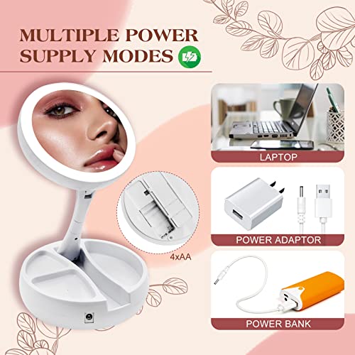 Lighted Makeup Mirror with Magnification, 1x/10x Magnifying 21 Led Lights Travel Makeup Mirror, Double Sided Compact Mirror with Light, Vanity Mi