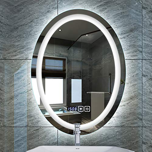 Oval Illuminated Bathroom Mirror with Led Light and Demister Pad Touch Sensor Wall Mounted Makeup Shaving 2 Sizes, g,