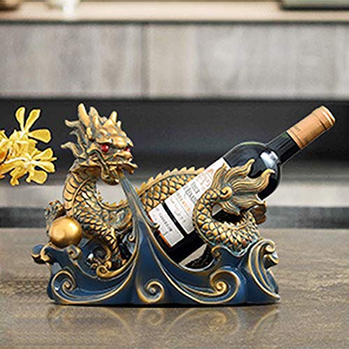 PIBM Stylish Simplicity Resin Crafts Creative Home Office Kitchen Living Room Bedroom Decorated in Chinese Style Blue Dragon Wine Rack Ornaments