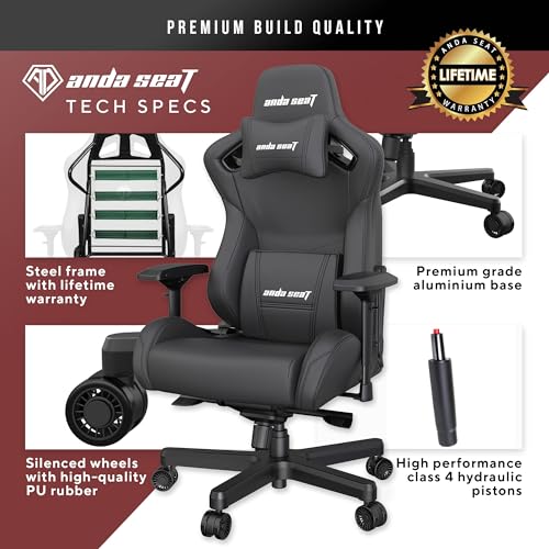 Anda Seat Kaiser 2 Series Pro Gaming Chair Black with Gaming Mouse Pad – Premium Ergonomic Office Desk Chair Leather with Neck and Lumbar Support