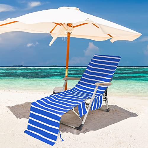 Newthinking Sun Lounger Towels, Beach Sunbed Towels with Pockets, Pool Chair Towel for Loungers, Summer Beach Travel, 30 inch x 84 inch (Blue)