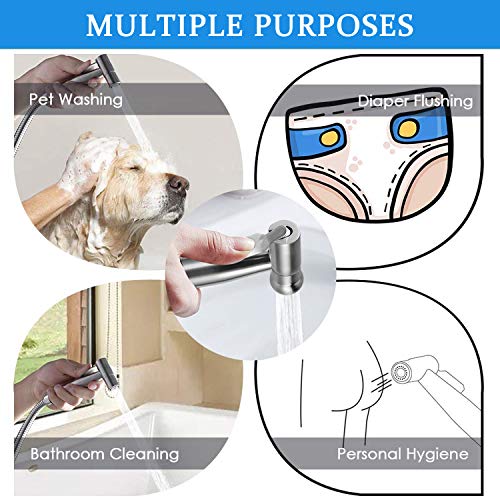 Hand Held Bidet Sprayer - Stainless Steel Sprayer Shattaf Toilet Bidet Shower Head for Bathroom Sink or Toilet - with 59in ABS Flexible Telescopi