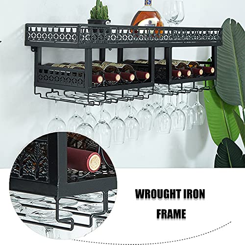 KEppd Wine Rack Wall Mounted - Wrought Iron Wine Rack | Wall-Mounted | Wine Bottle Wine Glass Holder | Rustic Modern Minimalist Style | Living Ro