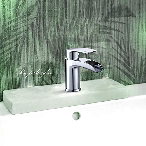 Hapilife Basin Taps Waterfall Mixers Bathroom Sink Mixer Tap Semi-open with UK Hoses Chrome Brass