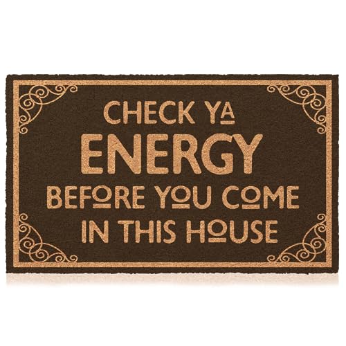 Jec&Smis Welcome Mat Check Ya Energy Door Mats for Home Entrance Funny Doormat 30X18 Inch, 10 mm Thick Outdoor Doormats Non Slip Mat Rugs for Doo