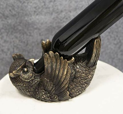 Ebros Bronzed Wise Wine Great Horned Owl Wine Holder 9.25"L Decorative Party Hosting Sculpture Accessory