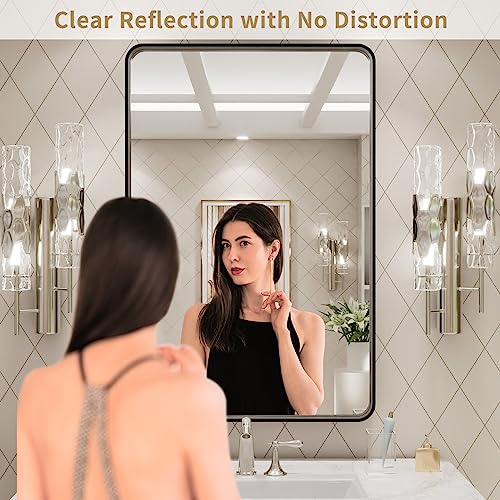 LOAAO 20X30 Inch Black Metal Framed Bathroom Mirror for Wall, Matte Black Bathroom Vanity Mirror Farmhouse, Large Rounded Rectangle Mirror, Anti-