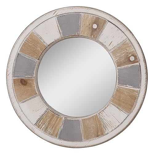 SeekElegant 12 Inch Rustic Wood Mirror, Small Round Wall Mirror, Rustic Farmhouse Wall Mirror with Whitewashed Frame, Decorative Mirrors for Wall