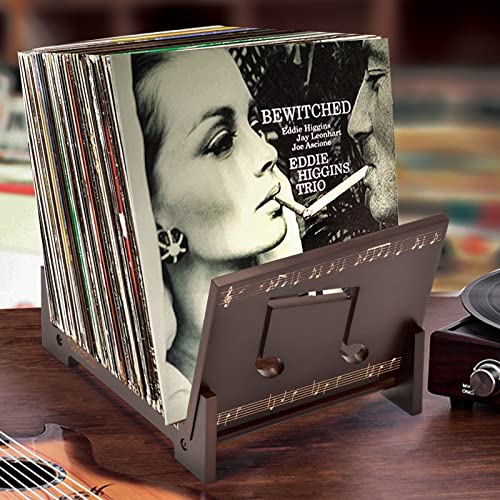 TUUGOTOUU Vinyl record storage holder Bamboo Record display stand Store and display up to 50 7"-12" LP albums DVDs or CDs Display Shelf suitable
