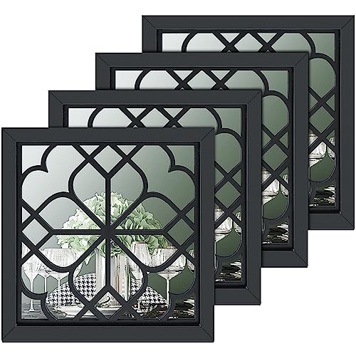 Tatuo 4 Pcs 12 x 12 Inch Square Mirrors for Wall Decor Rustic Farmhouse Accent Mirror Living Room Entry Decorative Mirror for Bedroom Kitchen Bat