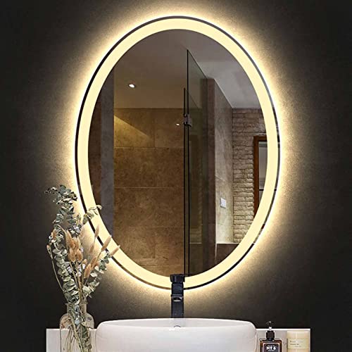 Led with lights,oval mirrors for bathroom,Anti-Fog wall mounted,Tricolor Lights, Color Temperature Adjustable,Energy -saving. (Color : White+anti