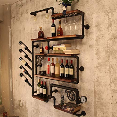 PIBM Industrial Wind Pipeline Wine Rack Bar Personality Iron Display Stand Bottle Display Solid Wood Storage Rack J119