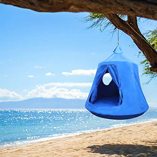 MIMIEYES Hammock Swing Waterproof Hanging Tent with LED Lights Maximum Load 330 lbs (blue)