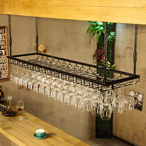 Hanging Wall Upside Down Storage Rack Wine Wrought Iron Inverted High Cup Holder J1114, PIBM, Black, 90cm*35cm