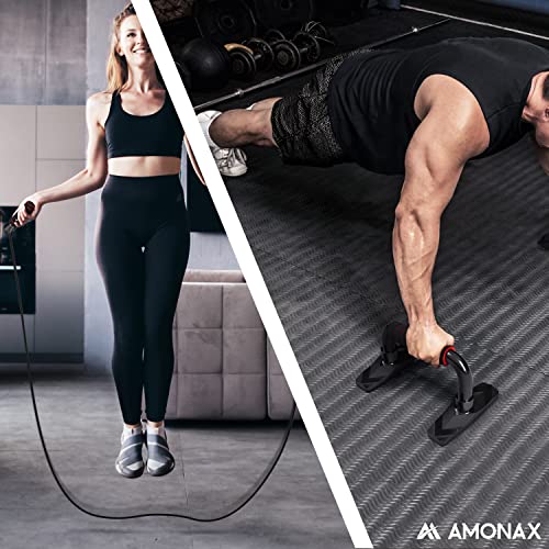 Amonax Gym Equipment for Home Workout (Ab Roller Wheel Set, Skipping Rope, Push-up Handles). Fitness Exercise, Strength Training Equipment for Ab