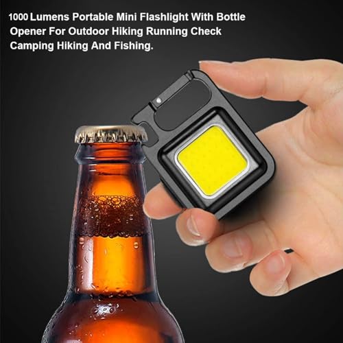 Mini LED Flashlight Torch, COB Rechargeable Keychain Small Flash Light 1000 Lumen, Portable Pocket Light 4 Light Modes Waterproof Keyring Torch f