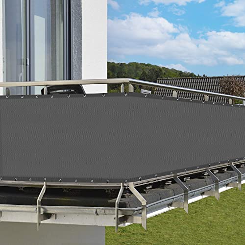 HENG FENG Balcony Screen Privacy Screen 90X500cm PES,UV and Weatherproof for Garden Terrace No Drilling With Ties,Anthracite
