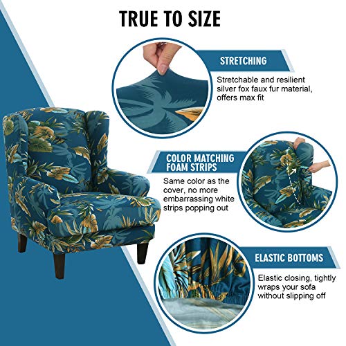 SHANNA Armchair Covers, Spandex Sofa Cover Stretch Wing Chair Slipcover for Armchairs - Wingback Chair Covers - Geometric Grey