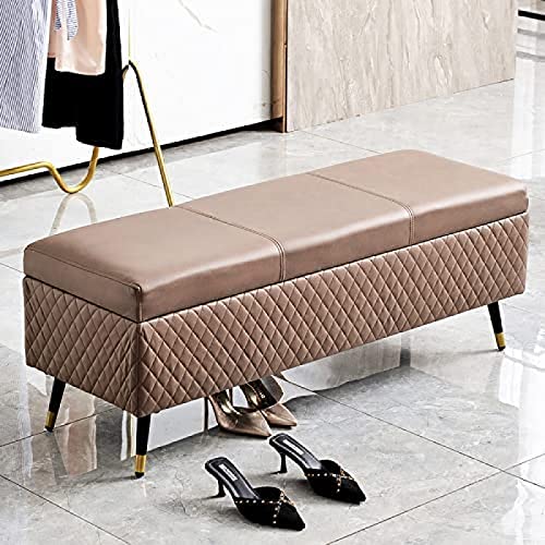 Leather Storage Bench,Premium Storage Bench End Of Bed Upholstered Bench,Modern Bedroom Bench Entryway Bench,Grey,120X40X45Cm(47X16X18Inch)