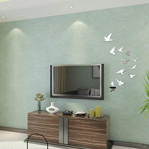 LERANXIN Acrylic Mirror, 10 Pcs Mirror Sticker, Silver Bird Mirrored Wall Art of Different Shapes, Acrylic Wall Mirror, Suitable for Bathroom, Co