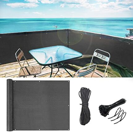 Balcony Privacy Screen Cover, 90 * 300cm HDPE UV-Proof Fence Windscreen for Porch Deck, Outdoor, Backyard, Patio, Terrace Includes Cable Ties (Bl